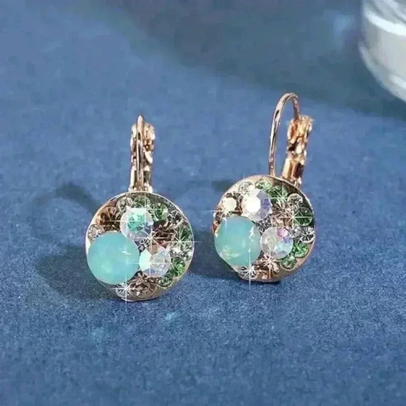 Multicolored Austrian Crystal Leverback Earrings for Women 14K Gold - Picture 3 of 6